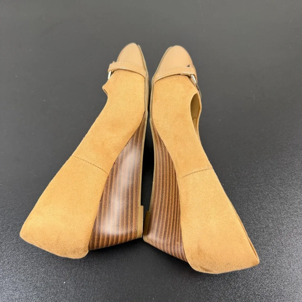 Dexflex Comfort Wedge Heels Womens 6.5 Brown Suede Slip On Career Casual Dressy